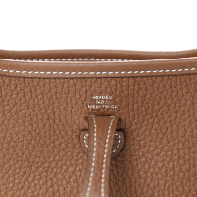 Brown Hermes Evelyne TPM Messenger bag in Taurillon Clemence Leather Made in france
