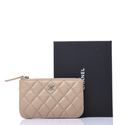 Chanel Beige Quilted Zipped Wallet New