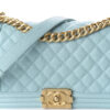 Chanel Medium Boy bag in Light Blue Caviar Leather goldtone hardware