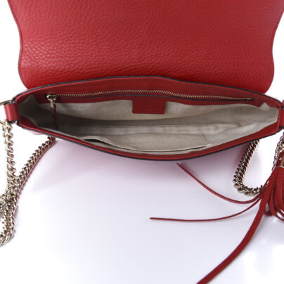 Red Gucci Medium Soho crossbody flap bag interior