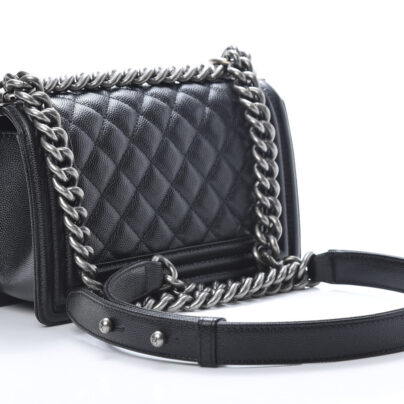 Small Chanel Boy Leather Flap Bag in Black Caviar Leather back