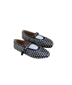 Alaia Black Crystal embellished ballet low flats buckled