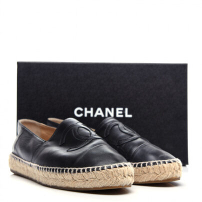 Chanel CC Espadrilles Black lambskin leather with box