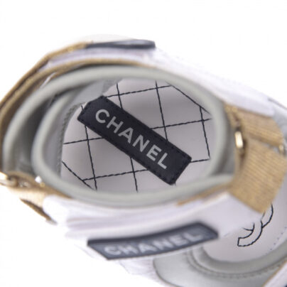 Chanel Gladiator Velcro Sandals White Grey