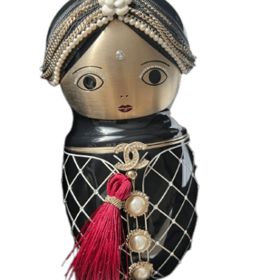 Chanel Matryoshka Russian Doll Black and Gold Resin Minaudiere Paris Bombay Plexiglass