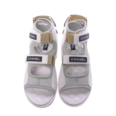 Chanel White Grey Gladiator Velcro Sandals