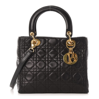 Christian Dior Lady Dior Medium Black Lambskin Leather Bag