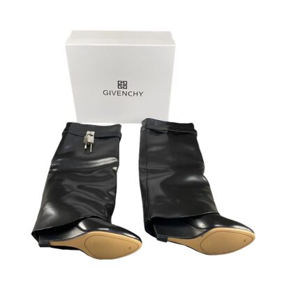 Givenchy Shark Lock Black Leather Ankle Wedge Boots