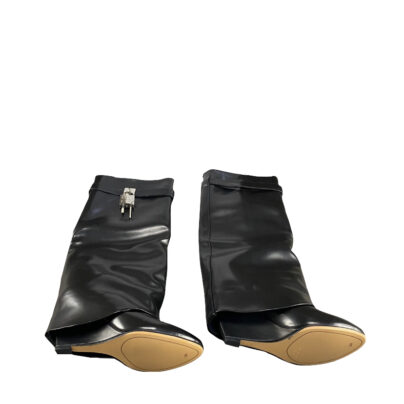 Givenchy Shark Lock Black Leather Ankle Wedge Boots long