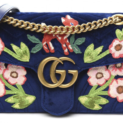 Gucci Embroidered Small GG Marmont Blue Shoulder Bag