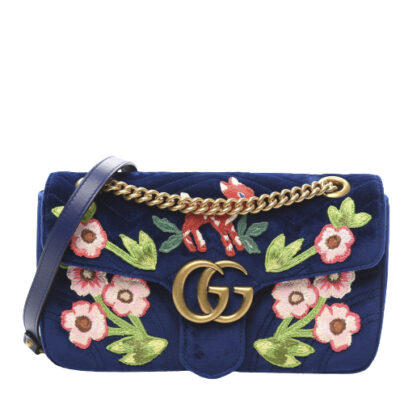 Gucci Small GG Marmont Embroidered Blue Shoulder Bag