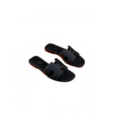 Hermes Oran Black Sandals Epsom Leather