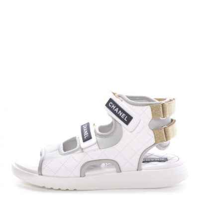 White Grey Chanel Gladiator Velcro Sandals