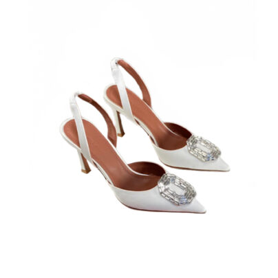 Amina Muaddi Camelia Slingback White Leather Pump Heels
