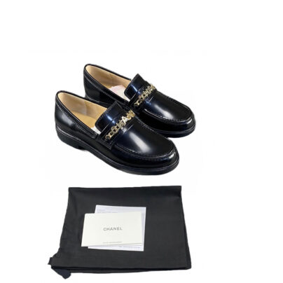 Black Chanel Moccasins Loafers in Patent Calfskin Leather