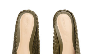 Bottega Veneta Canalazzo Peep Toe Slippers Liana Green Intrecciato leather