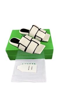 Bottega Veneta Flat Sandals Intrecciato Leather White Size 39