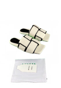 Bottega Veneta Flat Sandals White Intrecciato Leather Size 40