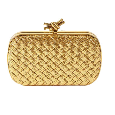 Bottega Veneta Gold Knot Intrecciato leather clutch bag