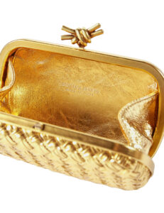 Bottega Veneta Gold Knot Intrecciato leather clutch bag interior