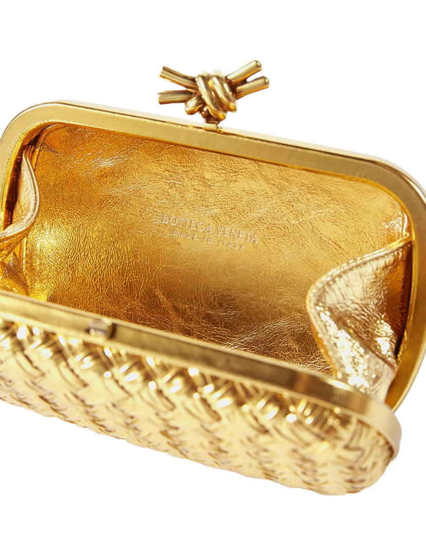 Bottega Veneta Intrecciato Knot Clutch Party Bag Leather Clasp Pouch Gold  Money