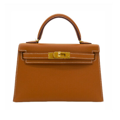 Brown Hermes Kelly Mini Epsom Gold Handbag