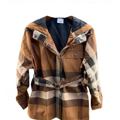 Burberry Belted Check Coat Brown Beige Size FR 40