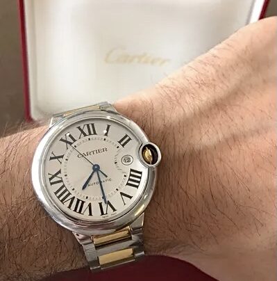 Cartier Ballon Bleu Watch 42mm Gold Silver on wrist