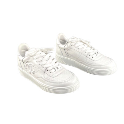 Chanel CC Logo White Calfskin Leather Sneakers 2023