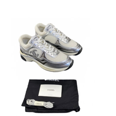 Chanel CC Sneakers Grey White mesh leather