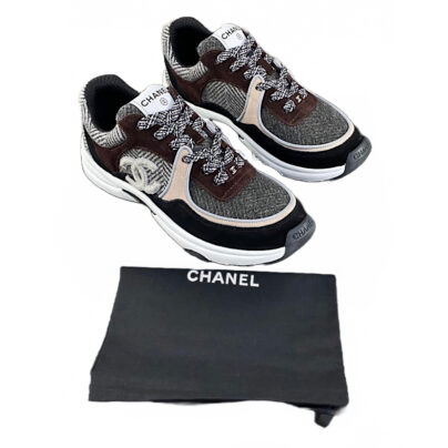 Chanel CC Tweed Suede Leather Sneakers