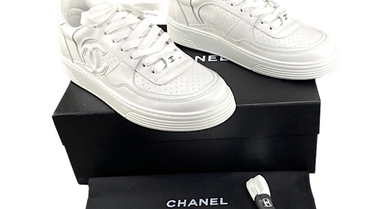 Chanel CC White Calfskin Leather Trainers SS23 Size 43 - Wornright  Authenticated Shopping