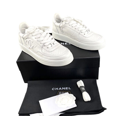 Chanel CC White Clfskin Leather Trainers SS23