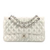 Chanel Classic Double Flap Bag Silver Metallic Lambskin Medium