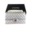 Chanel Classic Double Flap Bag Silver Metallic Lambskin Medium Silver tone Hardware