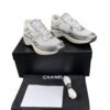 Chanel Metallic Silver Leather Fabric CC Sneakers