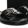 Chanel Patent Leather Goatskin Black CC Sandals Mules flat