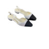 Chanel Slingback Flats Strass Grosgrain Silver Black