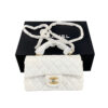 Chanel Top Handle Mini Rectangular White Caviar Leather Flap Bag Gold Hardware New
