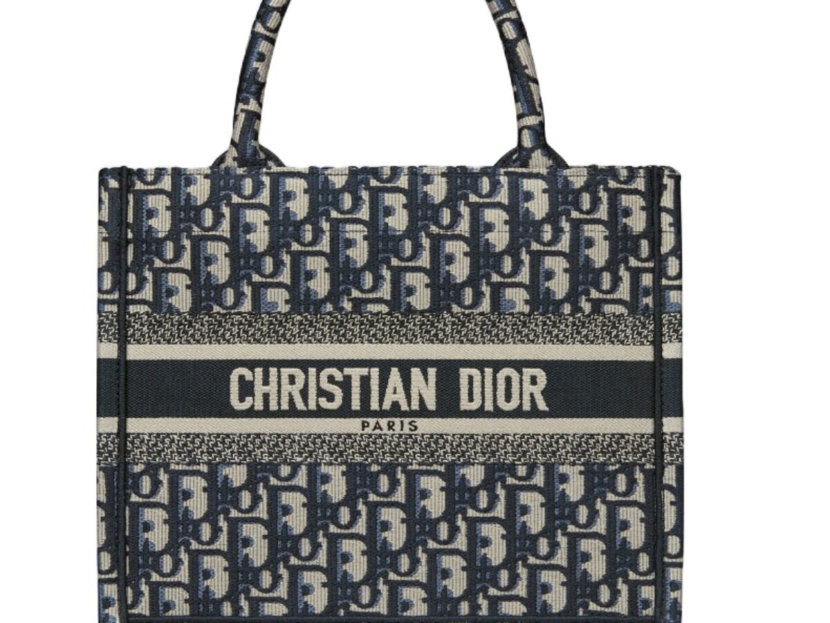 Christian Dior Book Small Oblique Embroidery Tote Bag Blue