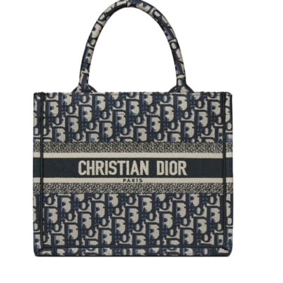 Christian Dior Small Dior Book Tote Navy Blue Oblique Embroidered