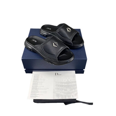 Dior CD Men H Town Black Rubber and Leather Slides Size 43.5
