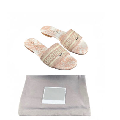 Dior Dway Slides Toile De Jouy Embroidered Light Pink and Beige