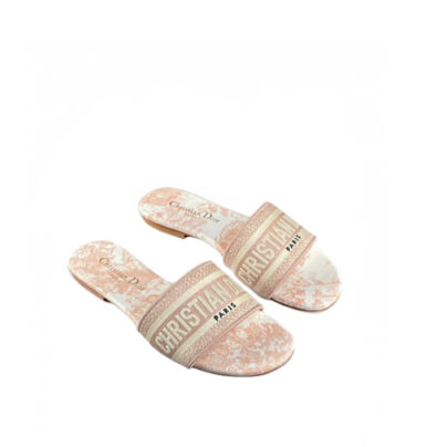 Dior Dway Slides Toile De Jouy Light Pink and Beige Embroidered