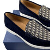 Dior Granville Loafers Navy Blue Suede and Beige Jacquard canvas