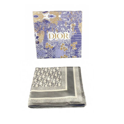 Dior Oblique Square Silk Scarf Grey