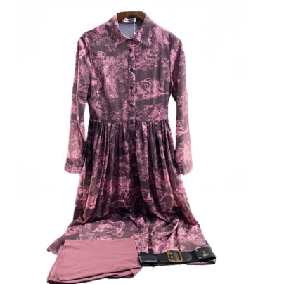 Dior Toile De Jouy Pink Belted Silk Dress Size FR36