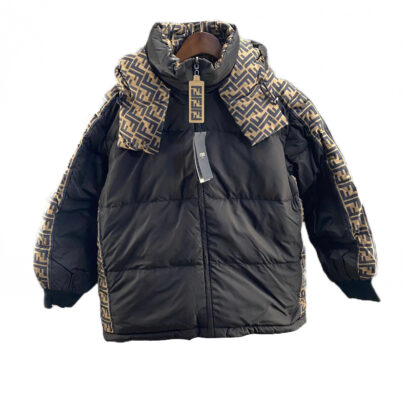Fendi Black Beige Hooded Parka Size L