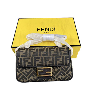 Fendi FF Baguette Jacquard brown bag