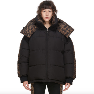 Fendi Reversible Black Down Forever Parka Jacket Size M worn front